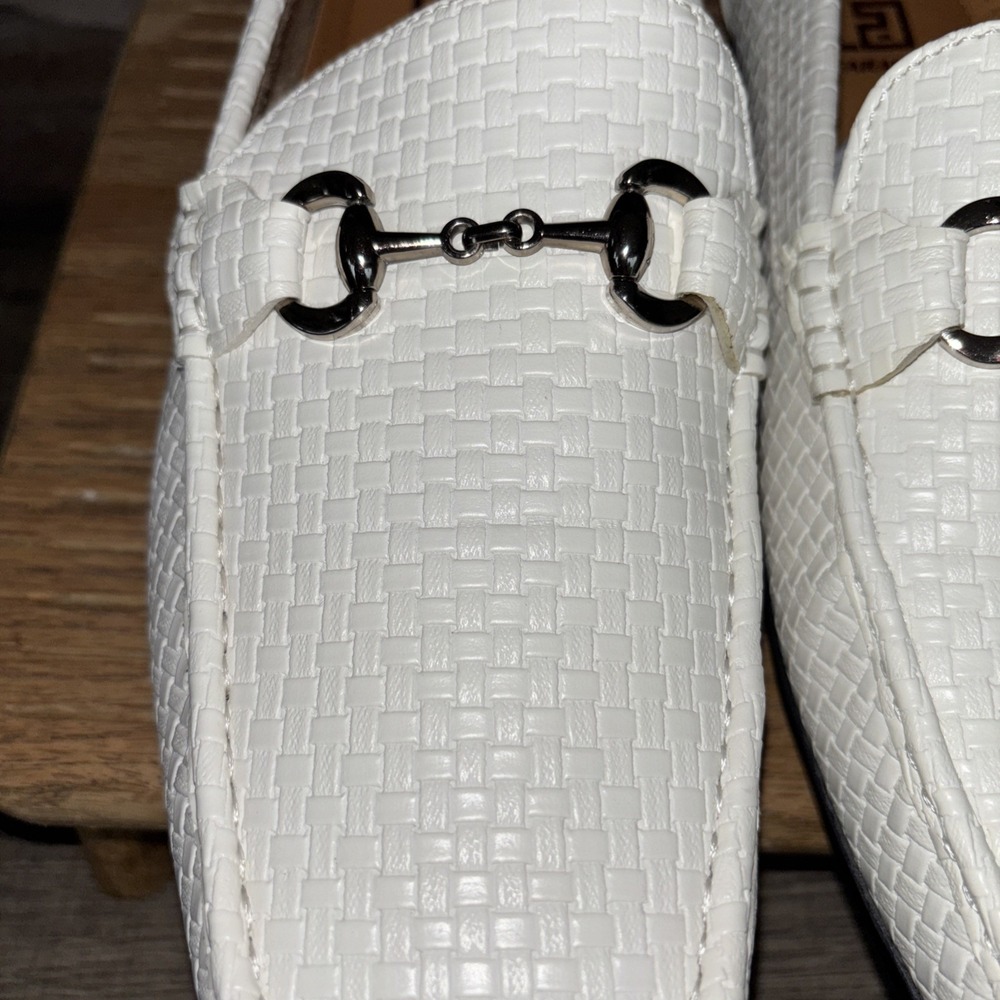 Faranzi White Sheldon Silver Buckle Slip on 10 Driver's Men Loafer/Shoe F420297K - Picture 3 of 16